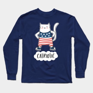 Catriotic - USA - Patriotic Cat in American Flag Suit Long Sleeve T-Shirt